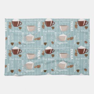 Coffee Cups Blue Vertical Lines Caffeine Grains Kitchen Towel