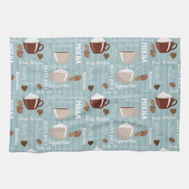 Coffee Cups Blue Vertical Lines Caffeine Grains Kitchen Towel (Horizontal)