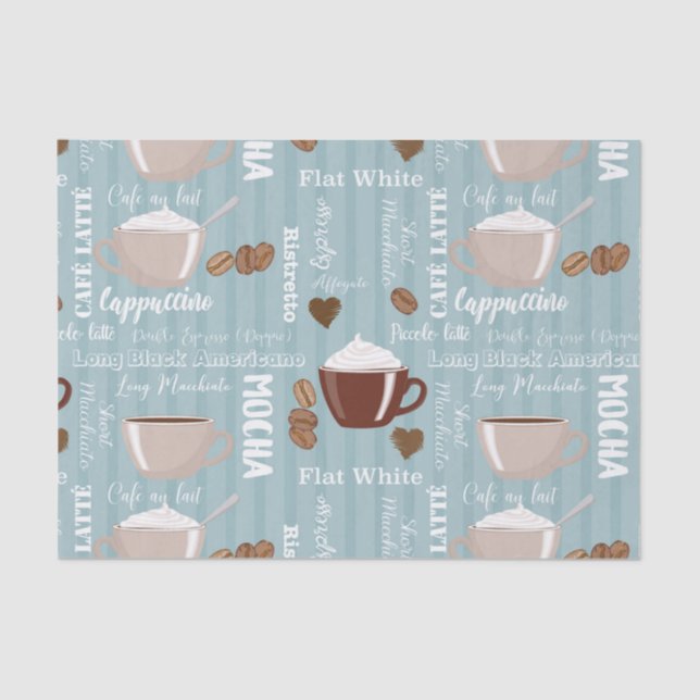 Coffee Cups Blue Vertical Lines Caffeine Grains Tissue Paper (Front)