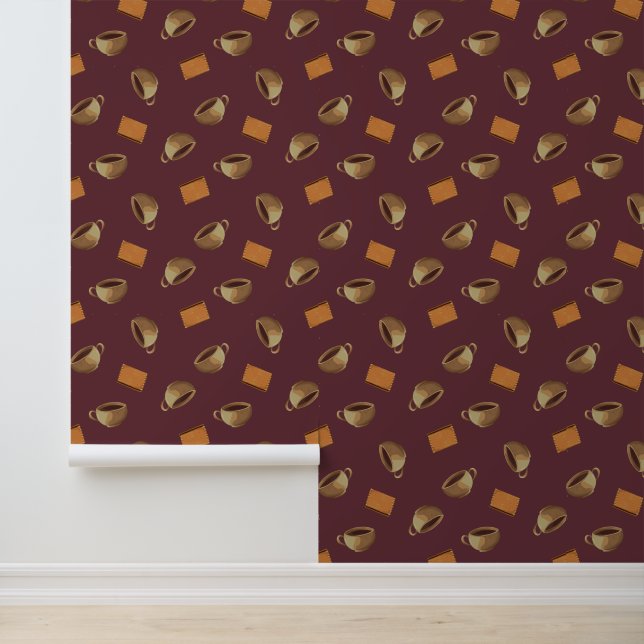 Coffee Cups & Chocolate Biscuits Cafeteria Kitchen Wallpaper (Application)