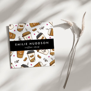 Coffee Cups, Coffee Beans, Barista, Coffee Shop Square Business Card