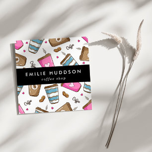Coffee Cups, Coffee Beans, Barista, Coffee Shop Square Business Card