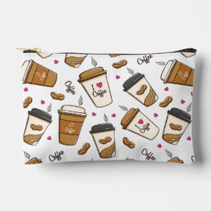 Coffee Cups, Coffee Beans, Coffee Lover, Hearts Accessory Pouch
