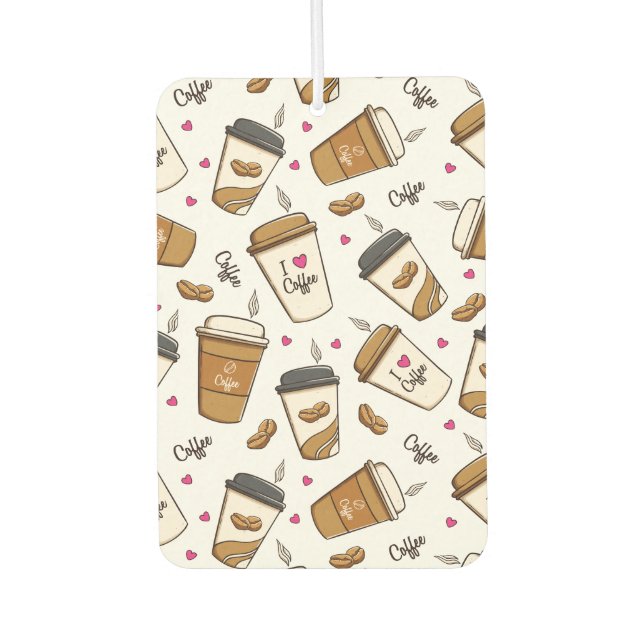 Coffee Cups, Coffee Beans, Coffee Lover, Hearts Air Freshener (Front)