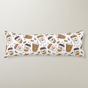 Coffee Cups, Coffee Beans, Coffee Lover, Hearts Body Pillow