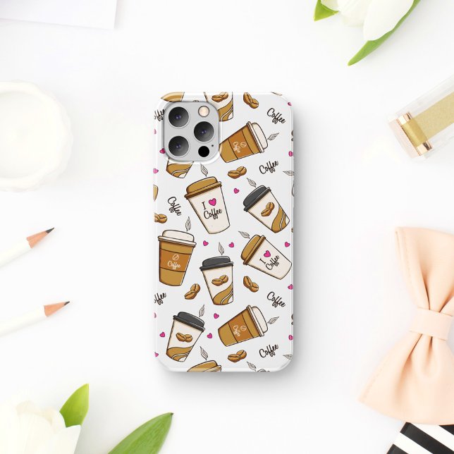 Coffee Cups, Coffee Beans, Coffee Lover, Hearts Case-Mate iPhone Case (Creator Uploaded)