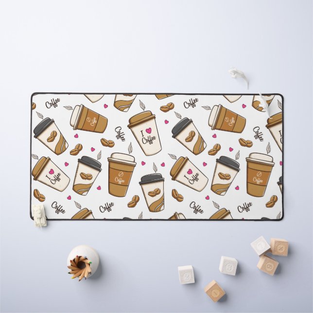 Coffee Cups, Coffee Beans, Coffee Lover, Hearts Desk Mat (Kids Table)