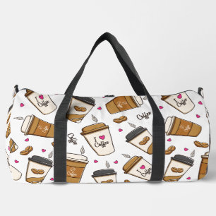 Coffee Cups, Coffee Beans, Coffee Lover, Hearts Duffle Bag