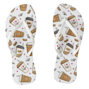 Coffee Cups, Coffee Beans, Coffee Lover, Hearts Flip Flops