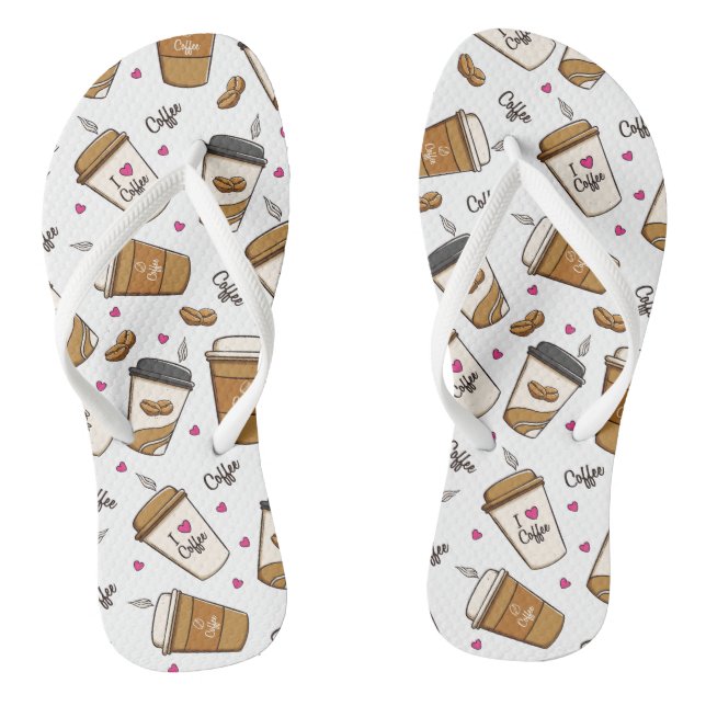 Coffee Cups, Coffee Beans, Coffee Lover, Hearts Flip Flops (Footbed)
