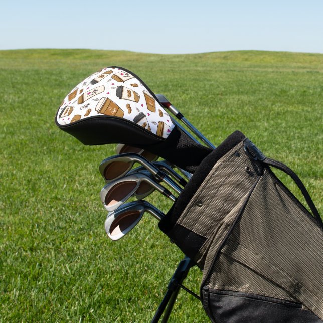 Coffee Cups, Coffee Beans, Coffee Lover, Hearts Golf Head Cover (In Situ)