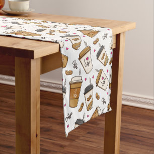 Coffee Cups, Coffee Beans, Coffee Lover, Hearts Medium Table Runner