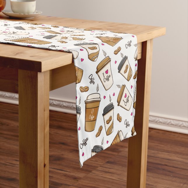 Coffee Cups, Coffee Beans, Coffee Lover, Hearts Medium Table Runner (In Situ)