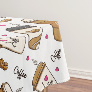 Coffee Cups, Coffee Beans, Coffee Lover, Hearts Tablecloth
