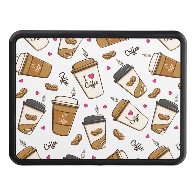 Coffee Cups, Coffee Beans, Coffee Lover, Hearts Trailer Hitch Cover (Front)