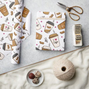 Coffee Cups, Coffee Beans, Coffee Lover, Hearts Wrapping Paper