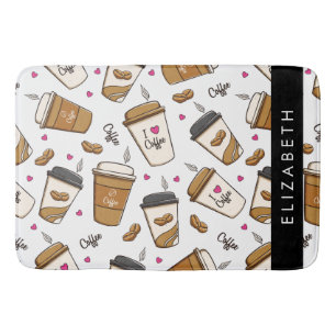 Coffee Cups, Coffee Beans, Coffee Lover, Your Name Bath Mat
