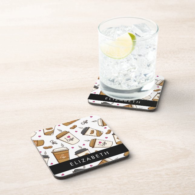 Coffee Cups, Coffee Beans, Coffee Lover, Your Name Coaster (Right Side)