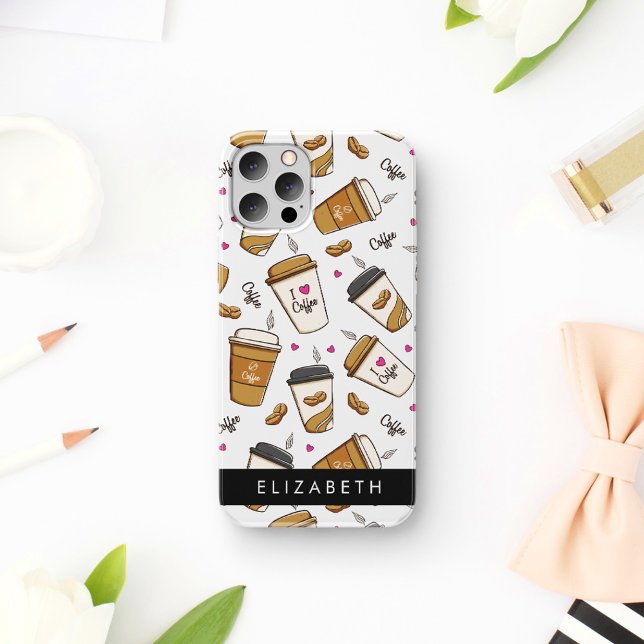 Coffee Cups, Coffee Beans, Coffee Lover, Your Name iPhone 16 Case (Creator Uploaded)