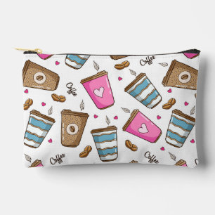 Coffee Cups, Coffee Beans, Hearts, Coffee Lover Accessory Pouch