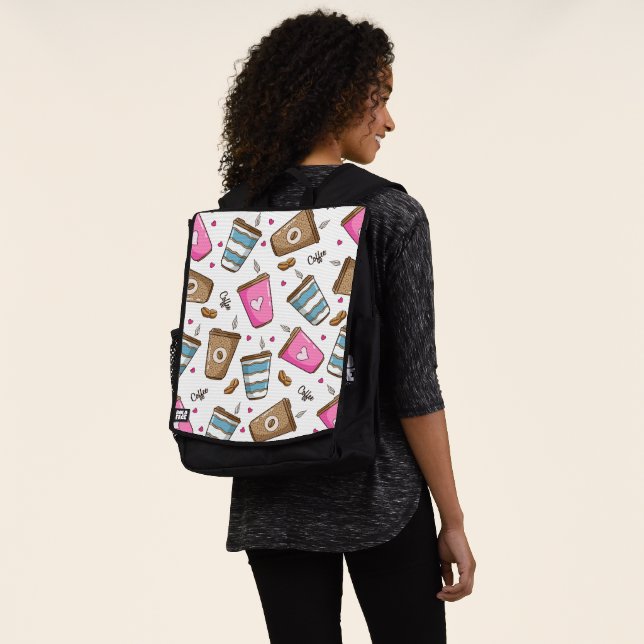 Coffee Cups, Coffee Beans, Hearts, Coffee Lover Backpack (Worn)