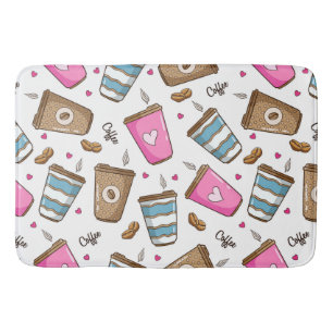 Coffee Cups, Coffee Beans, Hearts, Coffee Lover Bath Mat