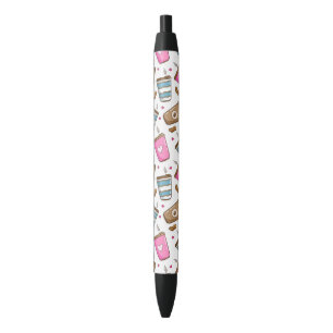 Coffee Cups, Coffee Beans, Hearts, Coffee Lover Black Ink Pen