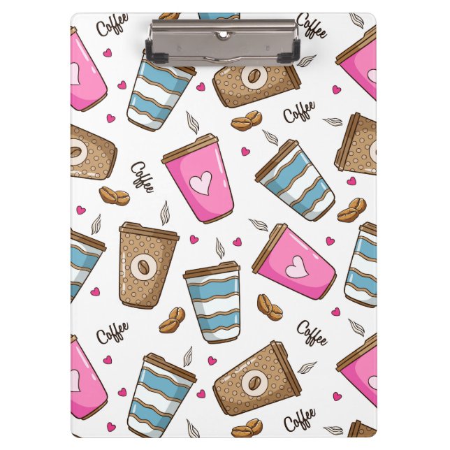 Coffee Cups, Coffee Beans, Hearts, Coffee Lover Clipboard (Front)