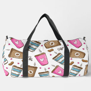 Coffee Cups, Coffee Beans, Hearts, Coffee Lover Duffle Bag