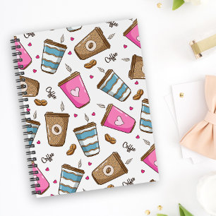 Coffee Cups, Coffee Beans, Hearts, Coffee Lover Notebook