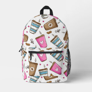 Coffee Cups, Coffee Beans, Hearts, Coffee Lover Printed Backpack