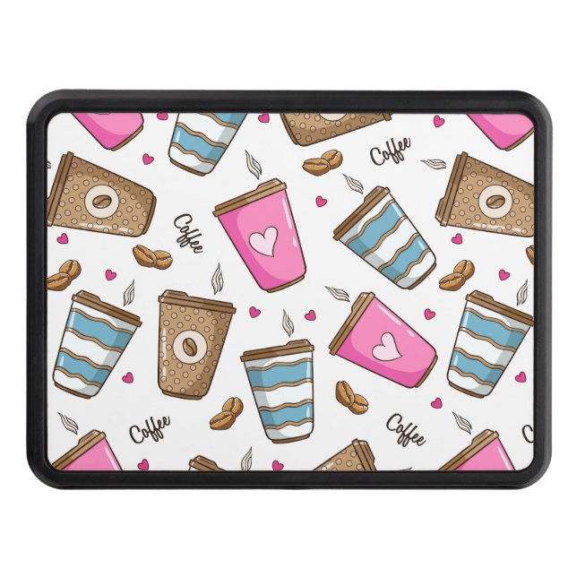 Coffee Cups, Coffee Beans, Hearts, Coffee Lover Trailer Hitch Cover (Front)