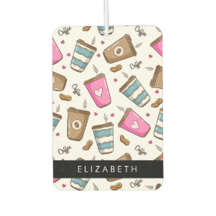 Coffee Cups, Coffee Beans, Hearts, Your Name Air Freshener