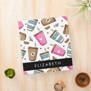 Coffee Cups, Coffee Beans, Hearts, Your Name Binder