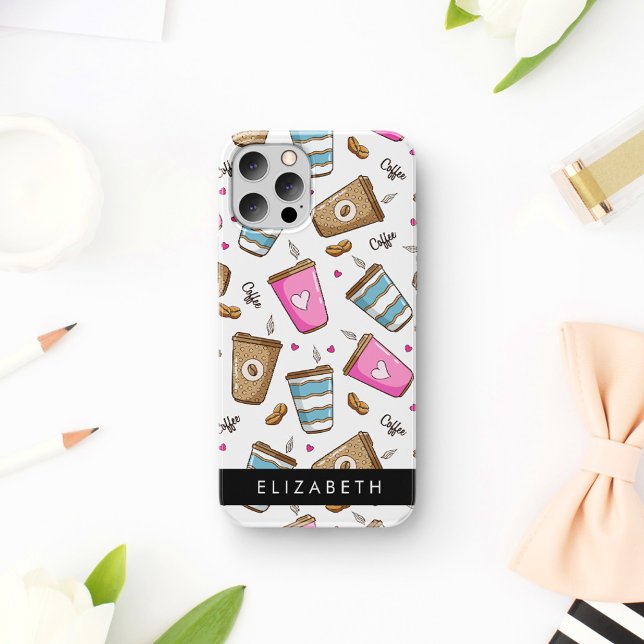 Coffee Cups, Coffee Beans, Hearts, Your Name Case-Mate iPhone Case (Creator Uploaded)