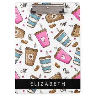 Coffee Cups, Coffee Beans, Hearts, Your Name Clipboard
