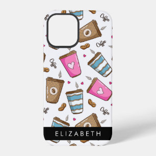 Coffee Cups, Coffee Beans, Hearts, Your Name iPhone 12 Pro Case