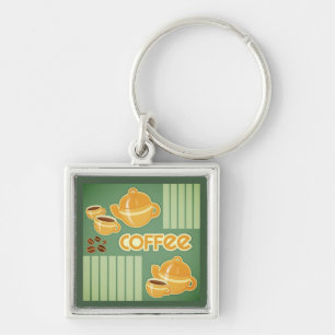 Coffee Cups, Coffee Pot And Coffee Beans Keychain