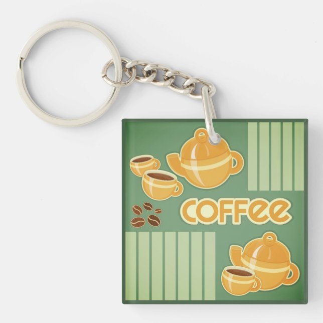 Coffee Cups, Coffee Pot And Coffee Beans Keychain (Front)