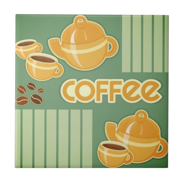 Coffee Cups, Coffee Pot And Coffee Beans Tile (Front)