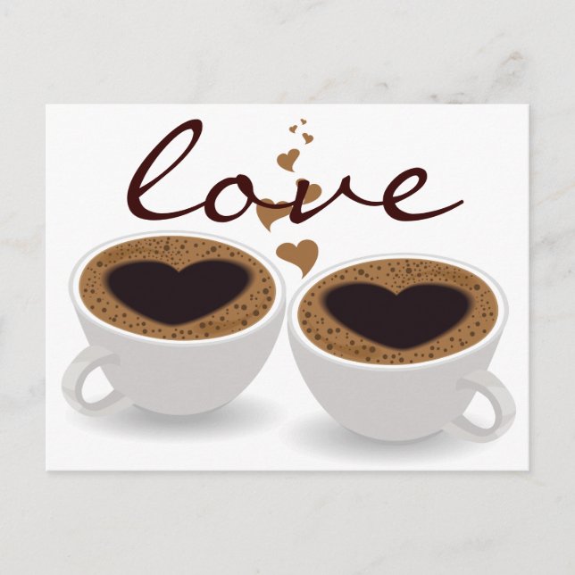 Coffee Cups Couple in Love with Hearts Postcard (Front)
