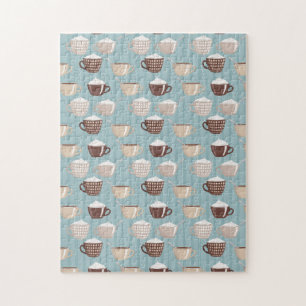 Coffee Cups Cream Blue Vertical Lines Caffeine Jigsaw Puzzle