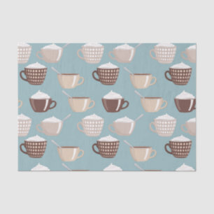 Coffee Cups Cream Caffeine Lover Pastel Blue Brown Tissue Paper