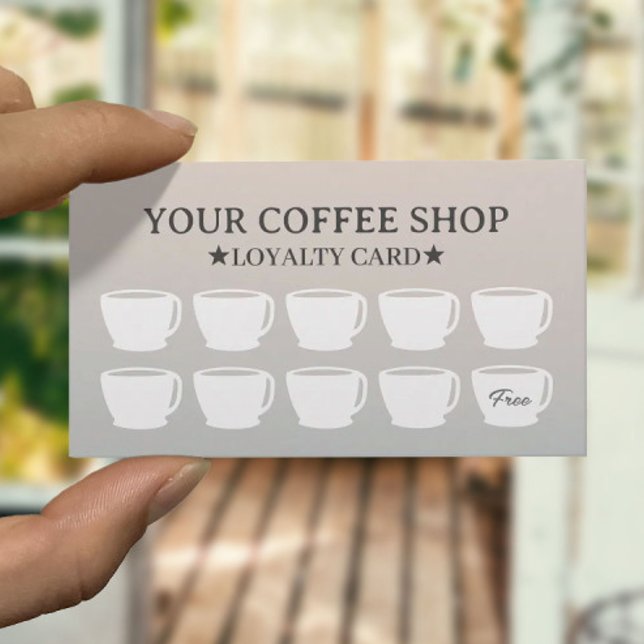 Coffee Cups Elegant Silver Cafe Customer Loyalty Card (Creator Uploaded)
