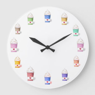 Coffee Cups in Full Colours Napkins Large Clock
