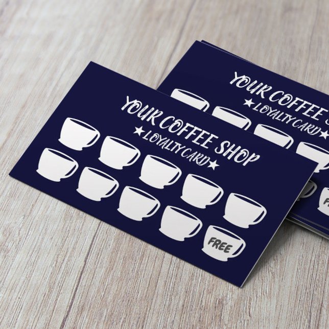 Coffee Cups Navy Coffee Shop Customer Loyalty  Card (Creator Uploaded)