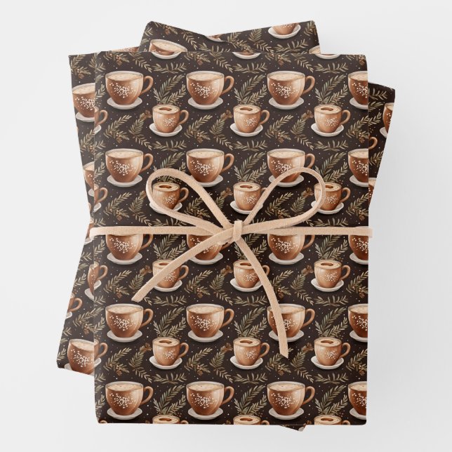 Coffee Cups on Dark Brown Wrapping Paper Sheet (In situ)