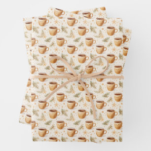 Coffee Cups on Off-White Wrapping Paper Sheet