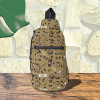 Coffee Cups Pattern Brown Sling Bag