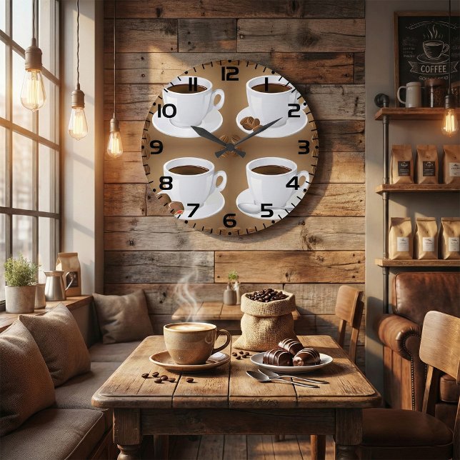 Coffee Cups with Beans and Chocolate Large Clock (Creator Uploaded)